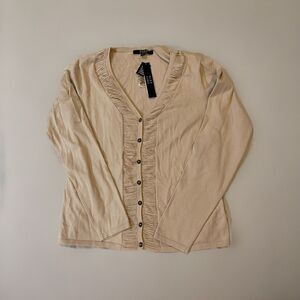 Alex Marie Women's Beige Button Down Long Sleeve Sweater Top Size S